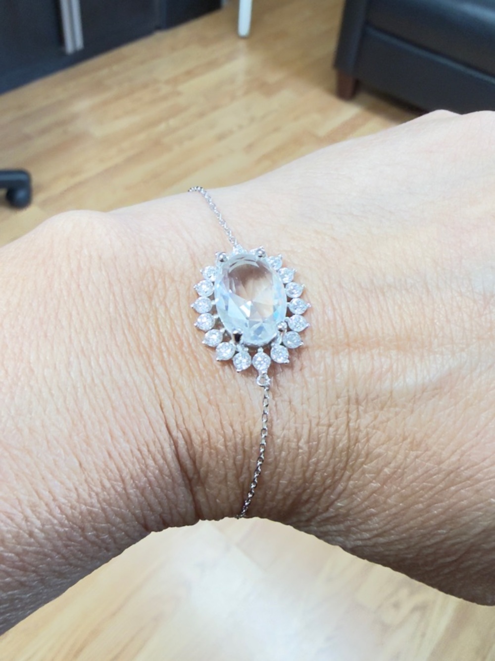 925 Sterling Silver Clear Crystal Halo Bracelet